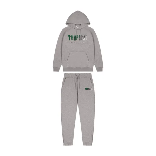 TRAPSTAR CHENILLE DECODED HOODED TRACKSUIT - GREY GREEN BEE TRAPSTAR CHENILLE DECODED HOODED TRACKSUIT - GREY GREEN BEE