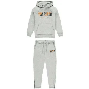 TRAPSTAR CHENILLE DECODED HOODED TRACKSUIT GREY ORANGE EDITION