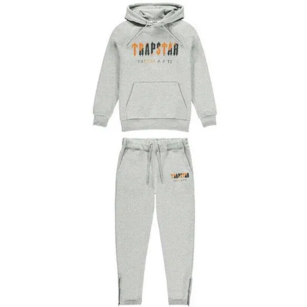 TRAPSTAR CHENILLE DECODED HOODED TRACKSUIT GREY ORANGE EDITION TRAPSTAR CHENILLE DECODED HOODED TRACKSUIT GREY ORANGE EDITION