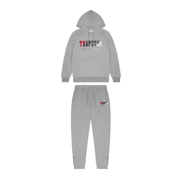 TRAPSTAR CHENILLE DECODED HOODED TRACKSUIT - GREY RED TRAPSTAR CHENILLE DECODED HOODED TRACKSUIT - GREY RED