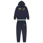 TRAPSTAR CHENILLE DECODED HOODED TRACKSUIT - NAVY YELLOW