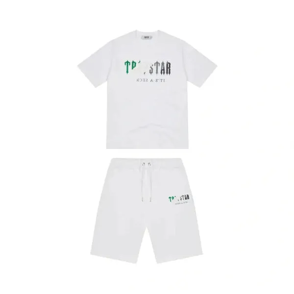 TRAPSTAR CHENILLE DECODED SHORT SET - WHITE GREEN TRAPSTAR CHENILLE DECODED SHORT SET - WHITE GREEN
