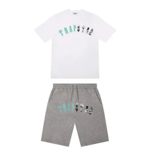TRAPSTAR IRONGATE ARCH CHENILLE SHORT SET - GREY SEA BLUE