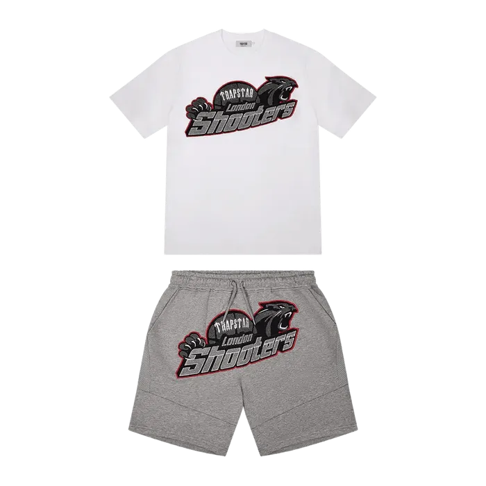 TRAPSTAR SHOOTERS SHORT SET - WHITE GREY RED TRAPSTAR SHOOTERS SHORT SET - WHITE GREY RED