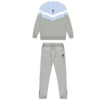 TRAPSTAR V STRIPE CREWNECK TRACKSUIT - CASHMERE BLUE/WHITE/MARL GREY