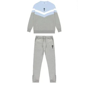 TRAPSTAR V STRIPE CREWNECK TRACKSUIT - CASHMERE BLUE/WHITE/MARL GREY