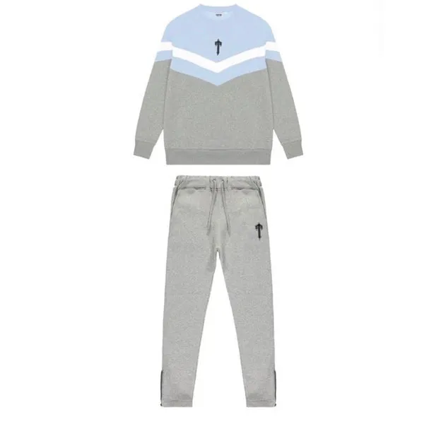 TRAPSTAR V STRIPE CREWNECK TRACKSUIT - CASHMERE BLUE/WHITE/MARL GREY TRAPSTAR V STRIPE CREWNECK TRACKSUIT - CASHMERE BLUE/WHITE/MARL GREY