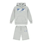 Trapstar Chenille Decoded Hoodie Short Set - Grey Dazzling Blue