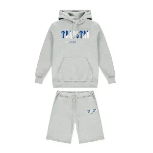 Trapstar Chenille Decoded Hoodie Short Set - Grey Dazzling Blue