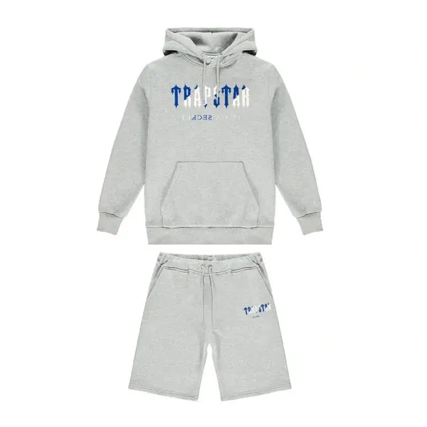 Trapstar Chenille Decoded Hoodie Short Set - Grey Dazzling Blue Trapstar Chenille Decoded Hoodie Short Set - Grey Dazzling Blue
