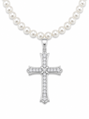 Trapstar Gothic Cross Pearl Necklace-1