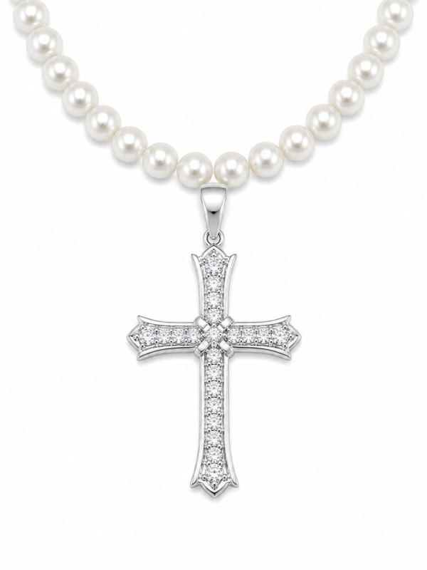 Trapstar Gothic Cross Pearl Necklace-1