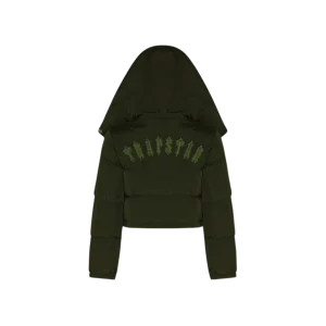Trapstar Women’s Irongate Detachable Hooded Puffer Olive Jacket-1