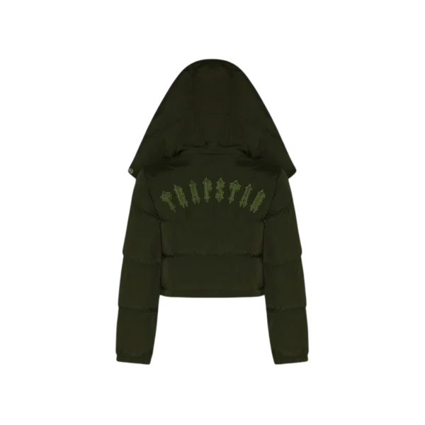 Trapstar Women’s Irongate Detachable Hooded Puffer Olive Jacket-1